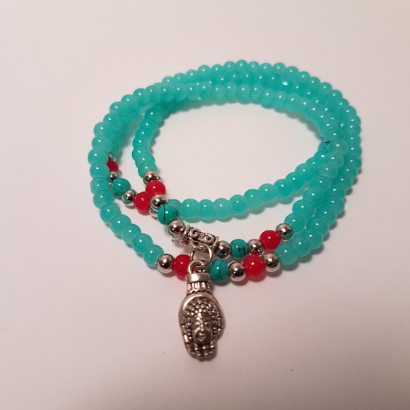 ** HP** Turquoise stretchy bracelet with charm - Picture 3 of 7